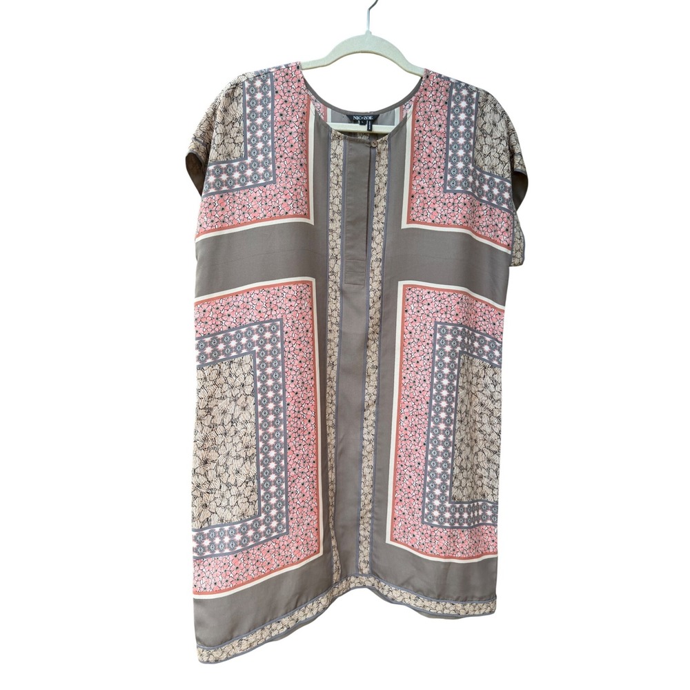 NIC+ZOE Tunic Top Womens Large Taupe Pink Floral Geometric EUC Boho Mini Large